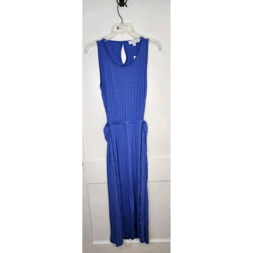 Amour Vert Kelly Ribbed Dress with Cutout Back Lapis Blue Size L NWT